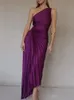 Grundlegende Freizeitkleider für Damen, elegant, hohe Taille, aushöhlen, ein Schulterausschnitt, plissiertes Kleid, Abendparty, knöchellang, langes Kleid, ärmellos, sexy, schlank, 230801