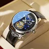 Armbandsur Jinlery Tourbillon Mechanical Watch for Men Relogio Masculino Luxury Wristwatch Sapphire Glass Hand Vindvattentät