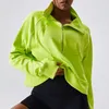 Camicie attive Felpa con cappuccio da yoga da donna Copri testa Mezza cerniera Collo alto Sport Antivento Caldo Fitness all'aperto Manica lunga allentata Donna