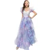 Women's Runway Dresses O Neck Sweetheart Neckline Ruffles Printed Elegant Fashion Party Prom Gown