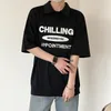 メンズTシャツsyuhgfa夏トレンディ韓国スタイルのストリートウェアファッションレタープリントラペルティールーズカジュアルコットントップ