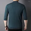 Men's Sweaters Three-Quarter Sleeve Pure Wool Half Turtleneck Spring And Summer Lightweight Soft Breathable Knitted Top