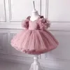 Flickans klänningar Baby Girl Dress 0-5 Baby Dress Pearl Mesh Tutu Lace Tutu Princess Baptism Dress Flower Girl Birthday Dress Baby Girl Dress 230731