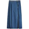 Юбки джинсовая длинная для женщин синяя высокая талия женская мода 2023 прямая юбка уличная одежда винтажная сплита