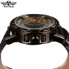 Armbanduhren Gewinner Schwarz Gold Männliche Uhr Männer Relogios Skeleton Herrenuhren Top-marke Luxus Montre Leder Armbanduhr Männer Mechanische Uhr 230731