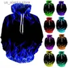 Herrtröjor tröjor färgglada flamhoodie män kvinnor 3d digital eldtryckt huvtröja 2022 hösten casual rolig unisex tröjor streetwear t230731