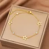 Länkarmband rostfritt stål kristall zirkon ihålig stjärna hänge koreanska modearmband för kvinnor smycken vän gåvor i