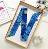 Scarves Handbag Scarf Van Gogh Oil Painting Series Ladies Silk Scarf Luxurious Hair Bandana Tie Bag Handle Ribbon Women's Bandana G37 J230801