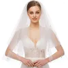 Bridal Veils Wedding Veil With Comb Illusion Tulle Pearl Beads Sheer Hair Accessories For Bride 2 Tiers Elbow Length