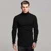 Herrtröjor Autumn Winter Fashion Turtleneck Mens Thin Casual Roll Neck Solid Pit Strip Slim Fit Sports T-shirt Men Pullover