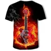 Camisetas masculinas masculinas 3d guitarra impressa moda manga curta camisa diária de manga camiseta tshirt roupas femininas