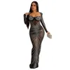 Item Title Summer Womens Sexy Elegant See Through Mesh Drilling Long Sleeve Dress