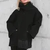 Kobietowa mieszanka pojedyncza kurtka piersi jesienna zima czarny szalik haft haft biały frędzle kardiganowy kolorowy kolor kontrastowy 230731