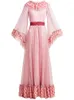 Robes décontractées Robe en mousseline de soie pour femmes 2023 Rose Wave Dot Trompette Manches Peplum Fashion Long