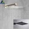 Bathroom Shower Heads Rozin Brushed Golden Rainfall Shower Head Bathroom 8/10/12" Ultrathin Style Top Shower Head with Wall Mounted Shower Arm 230731