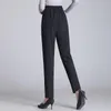 Women's Pants Drape Black White Pockets Casual Trousers Spring Summer Fashion Silver Ribbon Splicing Elastic High Waist Womens Harem