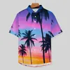 Men's Casual Shirts Miami Sunset Shirt Palm Trees Print Beach Loose Hawaiian Funny Blouses Short Sleeves Graphic Oversized Clothing