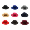 Wide Brim Hats Bucket Solid color Autumn Winter Fashion Wool Simple Round Flat Top Vintage Fedoras for Women Chain ribbon 230801