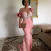 Casual Dresses 2023 African Mermaid Prom Party One Shoulder Sheer Neck Side Split aftonklänning Handgjorda blommor aso ebi klänning