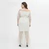 Robes grande taille 2023 élégant printemps été pour femmes dame dentelle longue robe de soirée tissu Sexy sangle blanc mousseline de soie fête de mariage