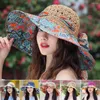 Cappelli a tesa larga Cappello estivo Stile etnico Stampa Sole Donna Grande paglia floscia