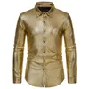 Camicie casual da uomo Bronzing manica lunga abbottonatura risvolto camicia discoteca festa palla di Natale costume camicetta