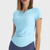 Camicie attive T-shirt da yoga a maniche corte T-shirt estiva da donna in tessuto a costine Slim Fit Gym Running Top Camicia da allenamento traspirante femminile Abbigliamento sportivo