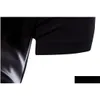 メンズTシャツメンズレザーパネルフード付きカジュアルハイストリート半袖パーカー男性ヒップホップクルー首のドロップデリバリアパレル布DHJMP