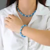 Orecchini di collana set useset naturale perle per perle in acqua dolce per perle a catena blu in bambù blu articolazione di lusso Accessori in acciaio inossidabile fatti a mano