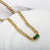 Naszyjniki wiszące jinhui stal nierdzewna moda łańcuch łańcucha dla kobiet wykwintna zielona cyrkon kryształowy urok podwójny panel biżuteria