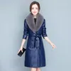 Women's Leather Haining Womens Long Korean Version Of Slim Sheepskin Lapel Large Size Windbreaker Autumn And Winter Coat