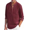 Men's Casual Shirts Cotton Long-sleeved Shirt Double Pocket Stand Collar Vee-Neck Wedding Solid Colors Striped Embroidery Drop Clothes