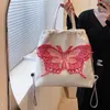 Оптовая торговля с фабрики женские сумки на ремне 4 цвета ниша дизайн бабочка модная сумка уличный популярный холст рюкзак для отдыха Джокер сумка-ведро на шнурке 6893 #