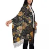 Foulards femmes écharpe japonais fleurs asiatiques et Koi hiver châles mince enveloppement dame gland chaud poilu Bufanda étole