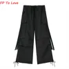 Women's Pants s Y2K Pocket Cargo Woman Loose Trousers Wide Leg Pink Sashes Belt Campus PB ZA Female Yellow Red Grey Black 230731