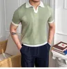 Polo da uomo T-shirt con risvolto in maglia estiva Polo Camisa Hombre Colletto con scollo a V britannico Colletto abbinato Camicia casual sottile Mannen