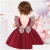 Robes De Fille Filles Né Robe 1er Anniversaire Pour Bébé Fille Vêtements Arc Princesse Baptême Paillettes Soirée Soirée Backlessgirls Drop Deli Dh8Ou