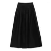 Kjolar 2023 sommar trendig koreansk mode hepburn vintage enkla eleganta kvinnor gotiska hög midja länge veckad svart maxi kjol grundläggande