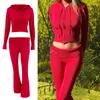 Calças femininas de duas peças roupas de primavera casual com zíper suéter com capuz cintura alta flare 2 conjunto rosa malha Y2k terno sexy Streatwear