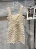 Casual Dresses High Street est 2023 Designer Fashion Women Spaghetti Strap Metal Button Plush Tweed Dress