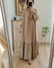 Roupas étnicas Eid Khaki Satin Abayas Para Mulheres Dubai Abaya Turquia Moda Muçulmana Simples Vestido Hijab Islã Roupas Paquistanesas Vestidos Africanos