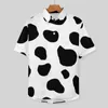 Men's Casual Shirts Cow Print Spots Beach Shirt Black And White Animal Summer Men Funny Blouses Short Sleeve Graphic Clothing Big Size