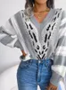 Damenpullover Damen Strickpullover Pullover Winter Leopard V-Ausschnitt Lose Vintage Langarm Top Koreanische Streetwear