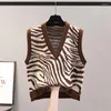 Women's Sweaters Vest Waistcoat Sweater Fashion Zebra Pattern Knitted Pullover V-neck Sleeveless Spring Autumn Coat Female