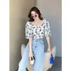 Chemisiers pour femmes Élégant Jeunesse Français Romantique Imprimé Tops Sexy Crop Shirt Belle Tendance Vintage À Manches Courtes En Mousseline De Soie Mode Femme Blouse