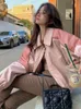 Jackor Deeptown Pink Zip Up Croped Jackets för kvinnor Y2K Streetwear Sweet Pu Leather Jacket 90s Vintage Varsity Jackets Harajuku Coats 230801