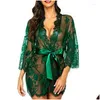 Vêtements de nuit pour femmes Femmes Y Femmes Lingerie Dentelle Robe de nuit Chemise de nuit Bandage Deep V G-String Voir à travers Sheer Sleep Robe Drop Deliver Dhd70