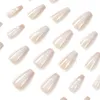 Falsche Nägel Französischer Perlennagel Langes Quadrat zum Aufdrücken für Kunstsalon 24 Stück mit Charms Acryl Sarg Fake