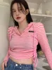 Felpe con cappuccio da uomo Felpe Y2K Stripe Pink Felpe con cappuccio da donna Coreano Sweet Cute Crop Top Felpe con cappuccio da donna a maniche lunghe Slim Ladies Harajuku Felpe con coulisse 230731