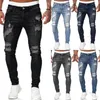 Herenjeans Fashion Street Style Ripped Skinny Jeans Mannen Vintage wash Effen Denim Broek Mens Casual Slim fit potlood denim Broek 230731